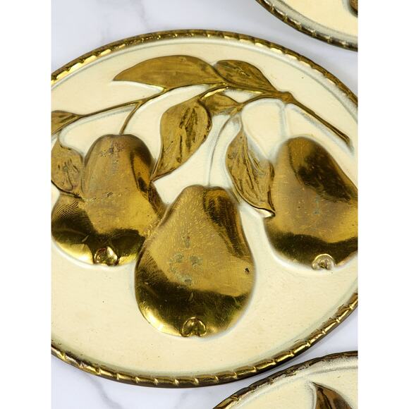 Elpec England Brass Embossed Fruit Wall Hanging Plaques 7 1/2" Home Decor 80s x4 - Picture 6 of 16